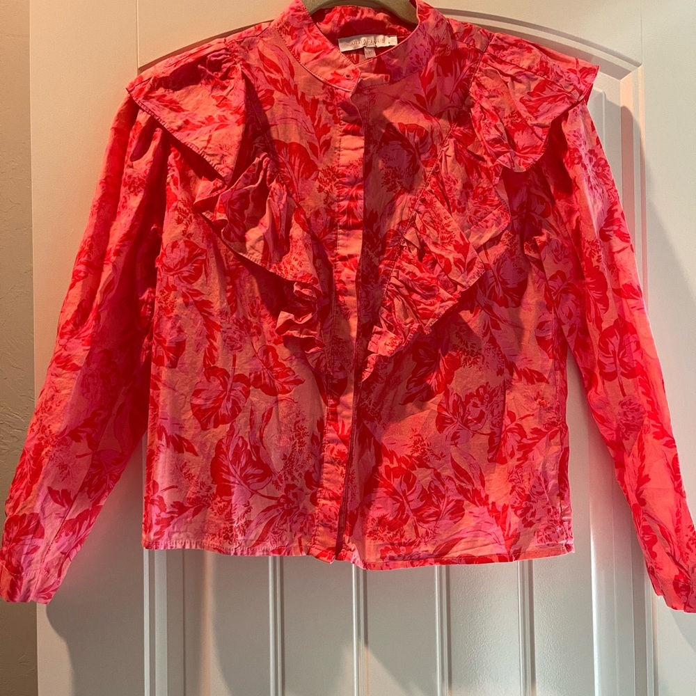 Floral Ruffle Button-Up Blouse